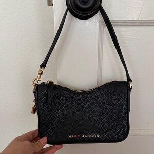 Marc Jacobs Black Leather Wristlet with Gold Accents